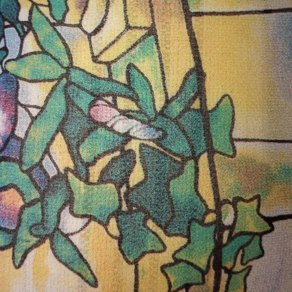 'PAST TIMES' Oblong Scarf 100% Silk Stained Glass, Iris, Morning Glory, etc - Picture 10 of 12